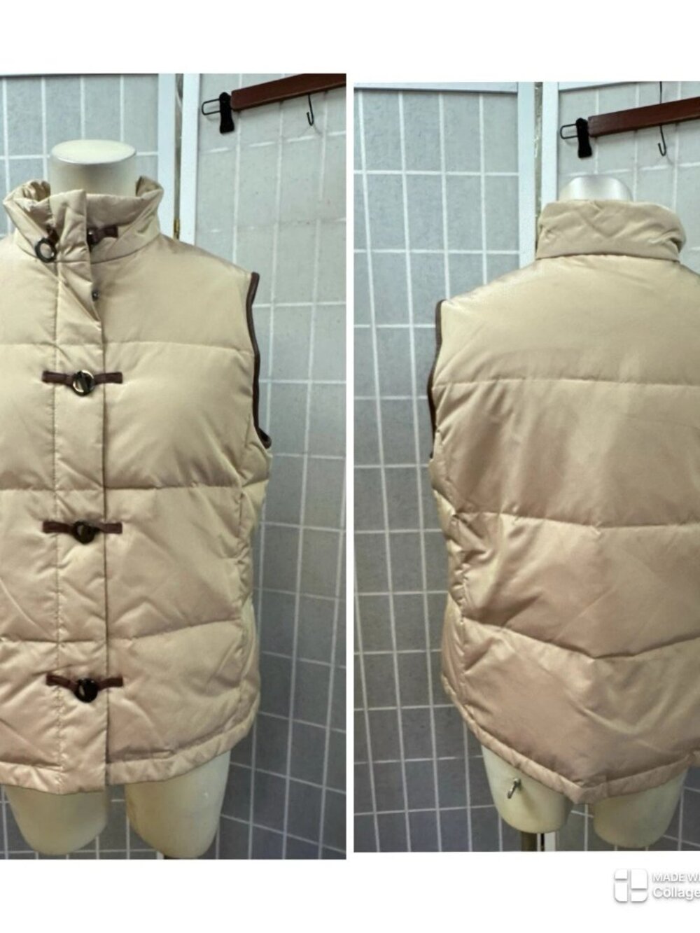 Talbots, Woman,Puff Quilted Vest,Cream,Size L,Buttons,Sleeveless.!